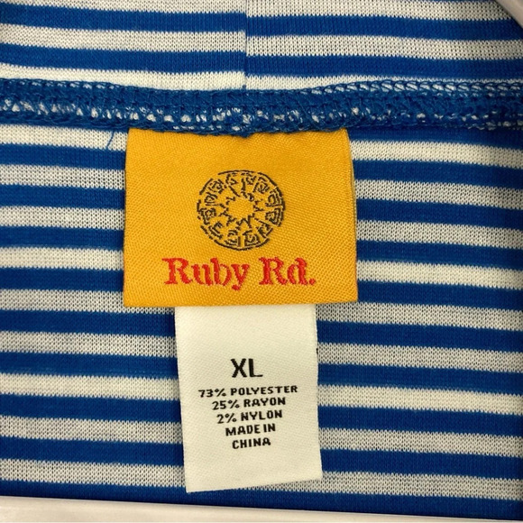 New Ruby Rd. Blue White Stripe Open Front Asymmetric Hem Knit Cardigan XL - Picture 2 of 7